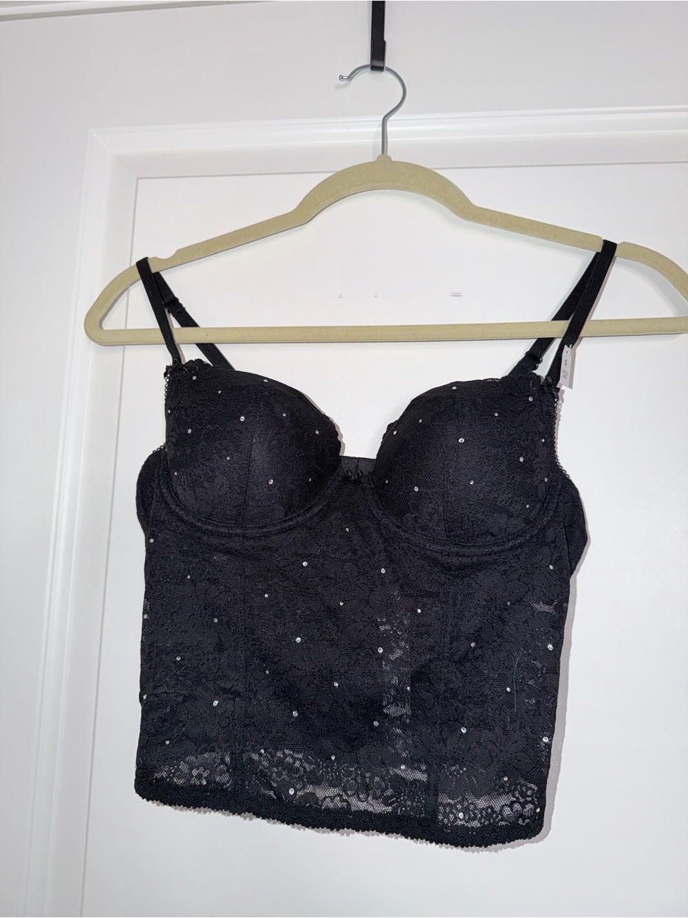PINK Victoria's Secret Black Lace Longline Bralette with Sequins